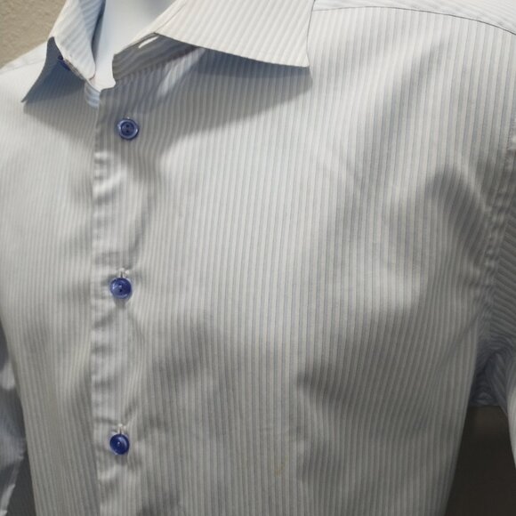 Eton Dress Shirt Mens16.5 42 SLIM FIT Blue striped & buttons Trunk Club RARE - Picture 5 of 6